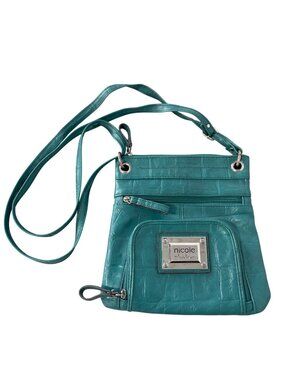 Nicole By Nicole Miller Crossbody Bag Turquoise Faux Croc Adjustable Strap Teal